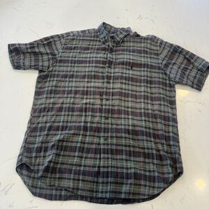 VTG Ralph Lauren Men’s Blue Blake Plaid Short Sleeve‎ Button-Up Shirt Size XL
